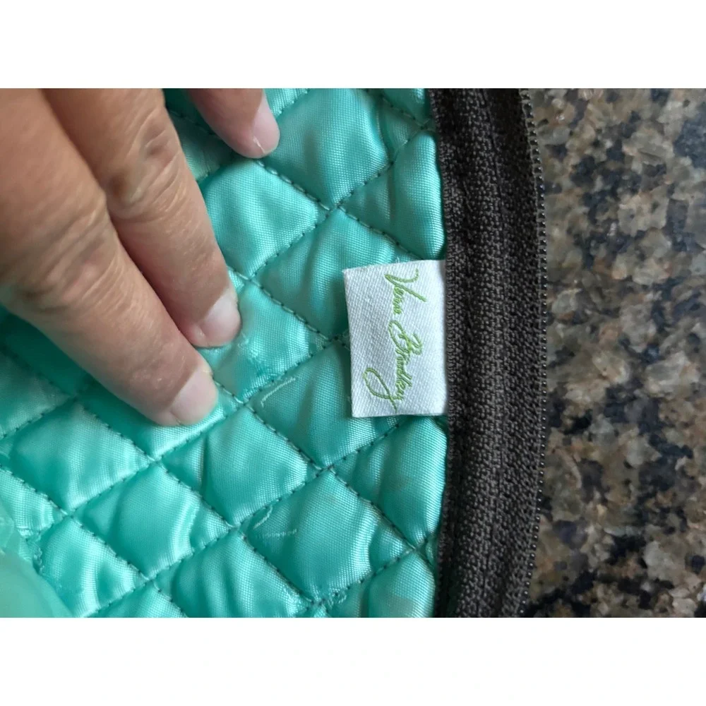 Vera Bradley Quilted Cotton Makeup Bag Turquoise Brown Leaf Print Cosmetic Pouch